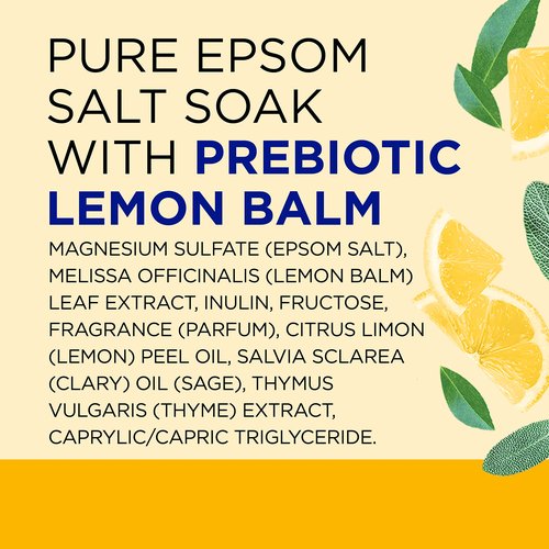 Dr Teal's Pure Epsom Magnesium Salt Soak, Prebiotic Lemon Balm & Essential Oil, 3 lbs (Pack of 4)