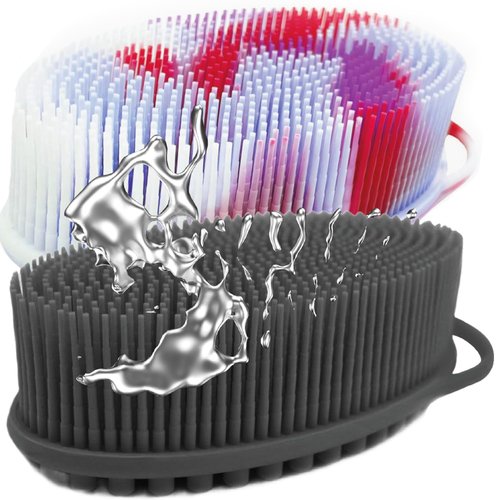 Avilana Silver-Infused Dark Gray and Marble Silicone Body Scrubber Bundle - Sleek Elegance Dual-Tone Set