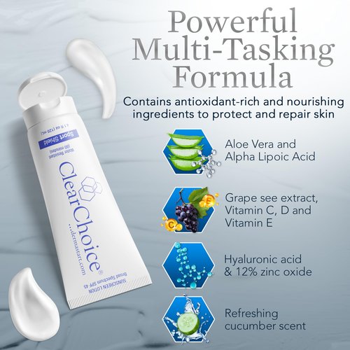 Clear Choice Sunscreen for Face SPF 45, Oil Free Sunblock & Light Moisturizer with Zinc Oxide, Reef-Safe, Broad Spectrum, Water-Resistant, No White Cast, Light Moisturizer, 4oz