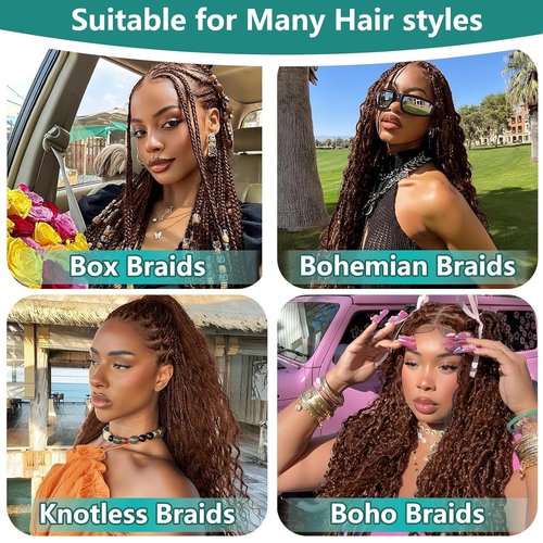 Brown Human Braiding Hair for Boho Braids 150g 20 20 20 Inch Curly Boho Hair for Braiding Knotless Color 30 Deep Wave Bulk Bohemian 3 Bundles/Pack