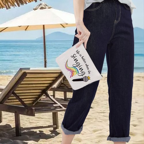 LEVLO Singing Cosmetic Make Up Bag Music Lover Gift Life Is Better When I'm Singing Makeup Zipper Pouch Bag (When I'm Singing)