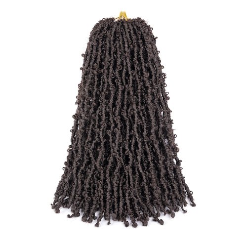 GUOHUI Butterfly Locs Crochet Hair 18 Inch Dark Brown 6 Packs All Handmade Pre Looped Soft Distressed Faux Locs Braids for Women Kids (18", 4#)