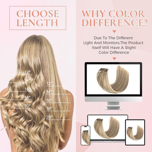 MEI YUAN LIN Clip In Hair Extensions Real Human Hair Ash Blonde Mix Bleach Blonde 5pcs 85g 12inch
