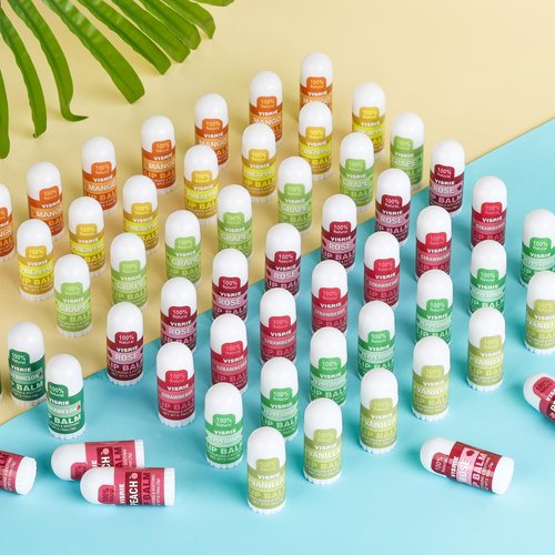 VISRIE Mini Lip Balm 180 Pack, Lip Balm Bulk with Vitamin E & Coconut Oil, Moisturizing Lip Balms for Dry Cracked lips-10 Flavors