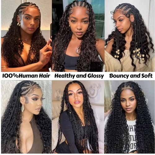 Human Braiding Hair for Boho Braids Deep Wave Bulk Human Hair 120g 18 Inch 12A Knotless Boho Braiding Curly 100% Virgin No Weft Extensions Bohemian Braids 3 Bundles/Pack Natural Color