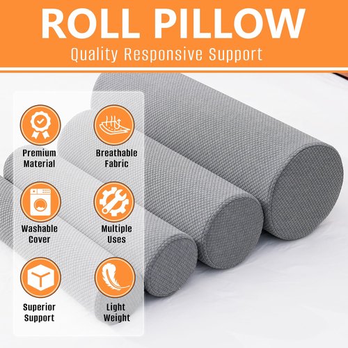 2 Pack Round Massage Table Bolster Pillow Pad, Bolster Pillow, Round Pillows, Suitable for Earthlite Massage Table (Grey, 5.9''x19.6'')