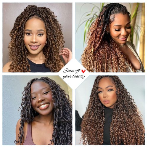 8 Packs Boho Faux Locs Crochet Hair 24 Inch Crochet Soft Locs with Curly Ends Pre-looped Goddess Locs Crochet Hair for Black Women 1B/30/27 Boho River Locs Crochet Hair