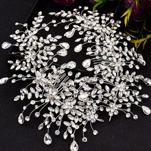 wedding tiara bridal hair piece silver rhinestone hair accessory for ladies,Rhinestone Bridal Bridesmaid Hair Comb Accessories (Silver One on the Left)