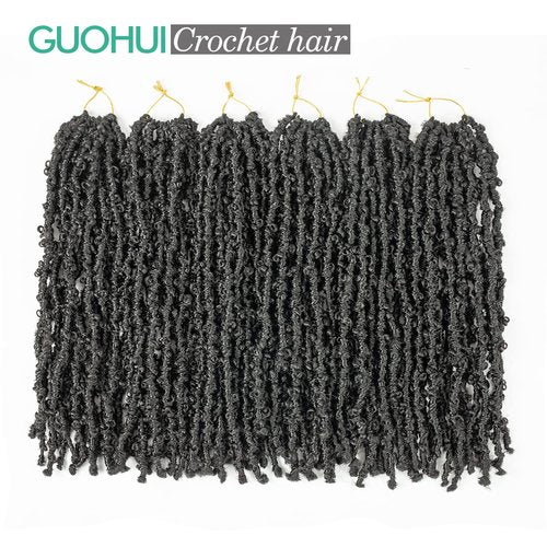 GUOHUI Butterfly Locs Crochet Hair 16 Inch 6 Packs Color Natural Black All Handmade Pre-Looped Distressed Faux Locs Braids for Women Kids (16",1B)