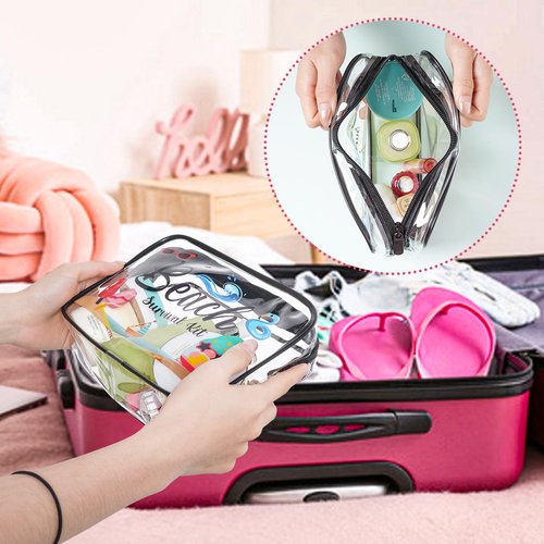 SUMERSHA 4Pcs Beach Clear Makeup Bags for Women Summer Beach Survival Kit Cosmetic Bags Waterproof PVC Toiletry Bags Portable Seaside Travel Pouch with Zipper for Lady Girls Summer Travel Vacation