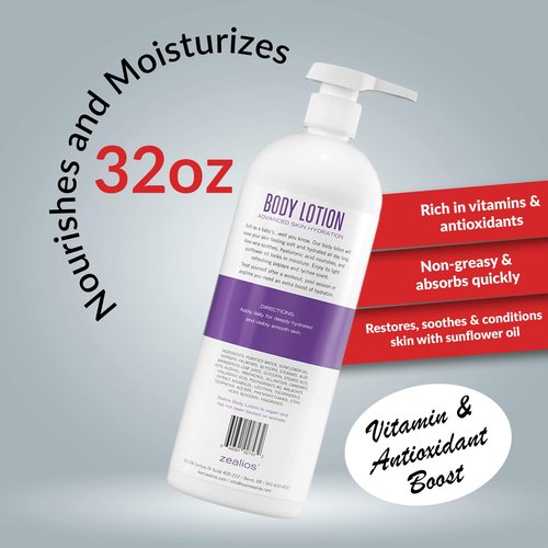 Zealios Advanced Hydration Body Lotion for Dry Skin 32oz - Deep Hydration Formula, Skincare Moisturizer with Vitamins & Antioxidants, Non-Greasy Lotion, Light Papaya & Lychee Scent
