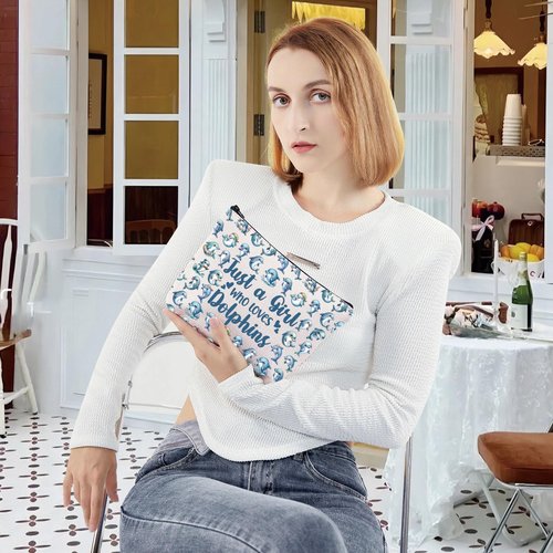 LEVLO Funny Dolphin Cosmetic Bag Animal Lover Gift Just A Girl Who Loves Dolphins Makeup Zipper Pouch Bag Dolphin Lover Gift For Women Girls (Loves Dolphins F Bag)