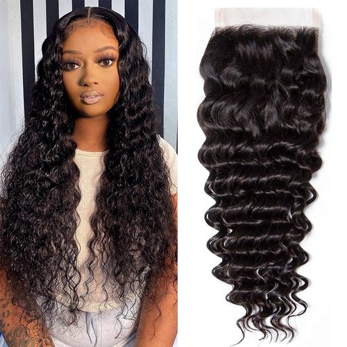 Deep Wave 4x4 Lace Closure Pre Plucked Transparent Brazilian Human Hair Closure With Baby Hair Top Swiss Lace Closure Free Part Natural Black 16inch