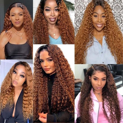 Cklikeb Human Hair Bundles T1B/30# Color Deep Wave Bundles Human Hair Unprocessed Brazilian Virgin 12 14 16 Inch 3 Bundles Quick Weave Human Hair Extensions (T1B/30 Deep Wave, 12 14 16)