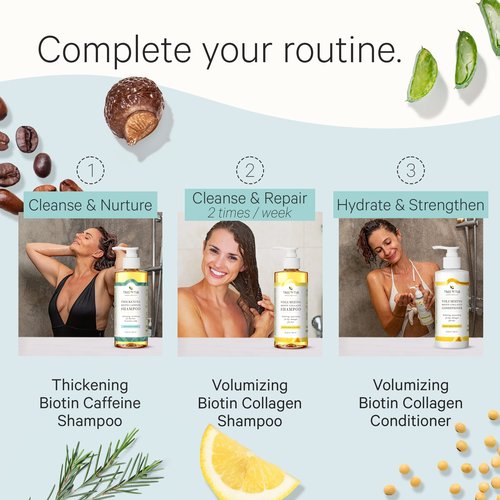 Tree To Tub Volumizing Biotin Shampoo & Conditioner Bundle - For Thicker, Stronger, Shinier Hair - Formulated with Vegan Collagen, Caffeine, Argan Oil & Natural Essential Oils