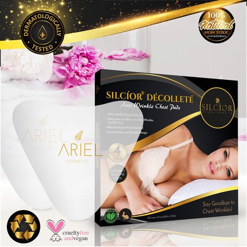 SILCIOR 4 PACK Chest Wrinkle Pads, Silicone Chest Pad, Decollete Anti Wrinkle, Chest Wrinkle Pads Sleeping Reusable, Chest Patches