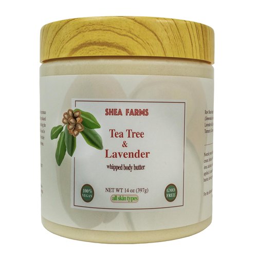 Shea Farms Natural Body Butter Shea Body Moisturizer with Natural Essential Oils to Deeply Nourish, Protect, and Rejuvenate dry Skin - Tea Tree and Lavender 14 oz