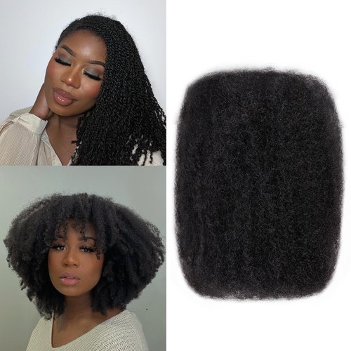Afro Kinkys Bulk Human Hair For Braiding Afro Kinky-Curly Human Hair Bulk For Mini Twist Hair 16Inchs 50g/pack Bulk Human Braiding Hair For Micro Locs Extensions (1B, 16Inchs,50g/pack)