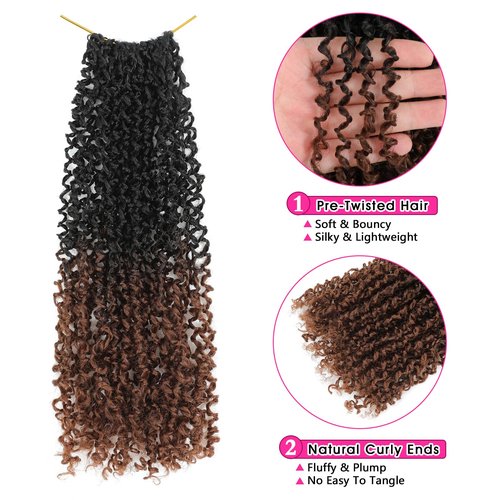 NAYOO 14 Inch Yanky Twist Crochet Hair - 8 Packs (30 Stands/Pack) Mini Passion Twist with Curly Ends Synthetic Pre-Looped Crochet Braids Braiding Hair (14 Inch, T30)