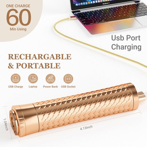 BLIBEE Facial Hair Removal for Women, Rechargeable Hair Removal Device, Painless Face Electric Razor/Shaver for Lip, Arms, Face, Peach Fuzz (Gold)
