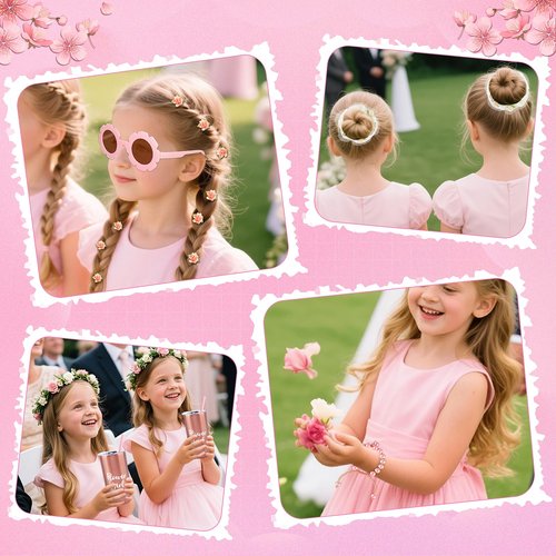 40pcs Flower Girl Proposal Gifts Set of 2, Rose Gold 12oz Tumbler Sunglasses Pearl Bracelet Diamond Pen Hair Ties Will You Be My Flower Girl Card Box
