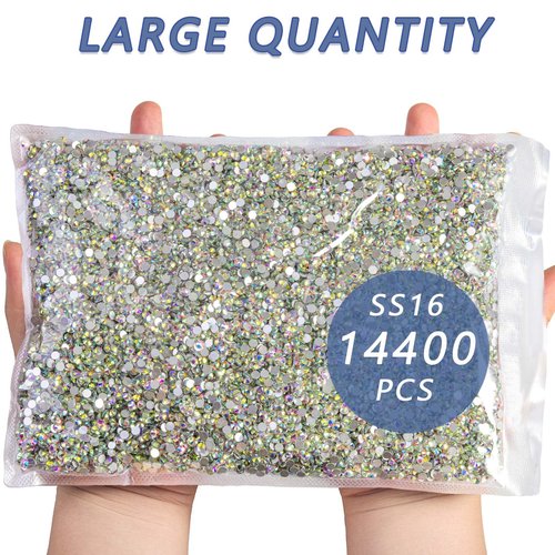 Beadsland Flatback Rhinestones Bulk,14400pcs AB Crystal Rhinestones for Nails Crafts Clothes DIY Decoration, Crystal AB, SS16, 3.8-4.0mm