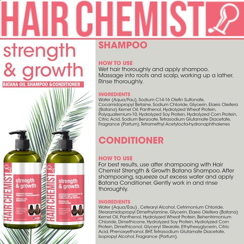 Hair Chemist Strength & Growth Batana Oil Shampoo and Conditioner Set 33.8 oz. (2-PC Set) - Batana Shampoo and Conditioner for Hair Growth, Thickening and Strength
