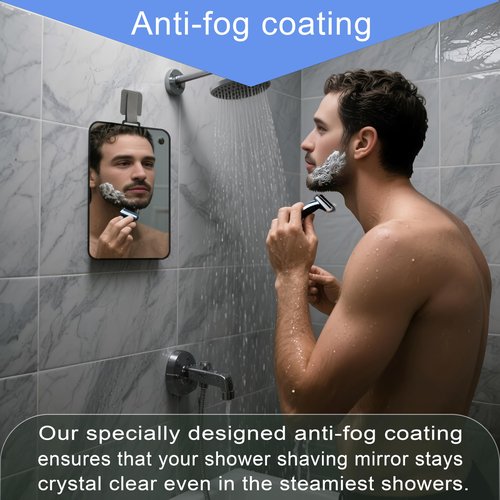 LUNCHIS Shower Mirror Fogless for Shaving Men Fog Free Anti Fog Bathroom No Fog Proof Anti-Fog Hanging Shatterproof RV (9” x 7”)