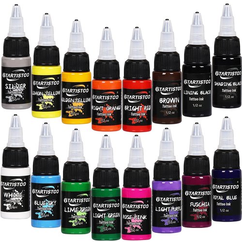 Tattoo Ink Set 16 Colors 1/2 oz (15ml) Professional Pigment Tattoo Supply Kit Ink