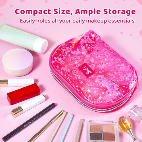 MINISO Barbie Collection Translucent Cosmetic Bag Makeup Bag Zipper Cute Pouches Chic Rose Red Beauty Organizer Travel Toiletry for Girls Women