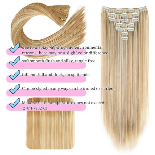 BOSHIZL Seamless Blond Clip in Hair Extensions for Women – 7 Pieces, 140g Premium Wig (US 24 Inch, Ash Blonde)