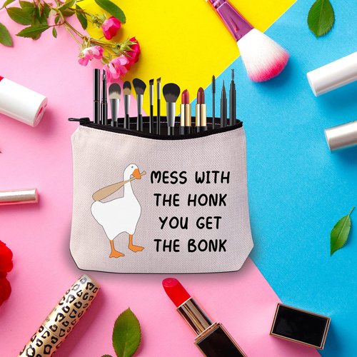 PWHAOO Mess With The Honk You Get The Bonk Cosmetic Bag Goose Game Lover Gift (Mess With The Honk B)