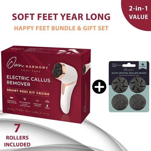 Own Harmony Electric Callus Remover with Vacuum and 7 Rollers Bundle - Foot Care for Women - Professional Pedicure Tools for Pedi Care Vac, CR2100 Electric Feet File, Best for Hard Dry, Cracked Heels