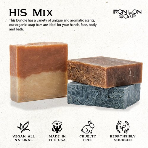 ILS Soap co - HIS Mix (3 Formulas for the man on the go Post Workout, Date Night & The Go-To) All Natural Bar Soap for All Skin Types - Plant Based, Cold Process and Handmade in the USA (3 Pack)