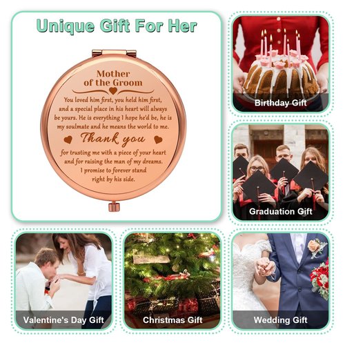 Mwphuy Compact Makeup Mirror for Mother of The Groom, Tabletop Mount, 2.6 inches, Rose Gold