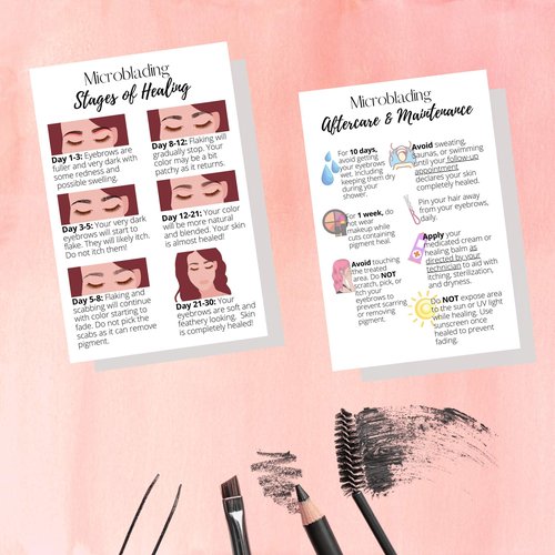 Eyebrow Microblading Healing & Aftercare Instructions Postcards | Package of 30 | Double Sided Size 4 x 6" inches Postcard | White with Pictures