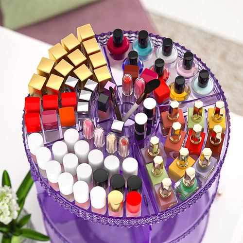 Makeup Organizer 360 Degree Rotating Cosmetic Storage Organizer, Acrylic Make Up Organizer, Large 7 Layers 360 Makeup Organizer, Fits Makeup Brushes, Lipsticks, Bathroom, Vanity, X-Large Purple
