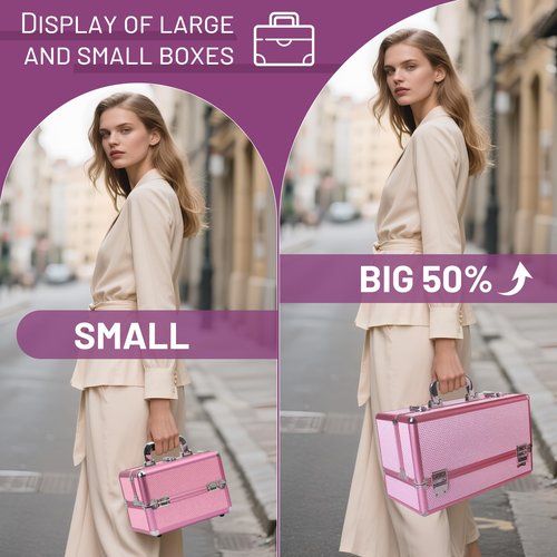 HAISKY Makeup Train Case Cosmetic Organizer Case Makeup Box Portable Make Up Artist Travel Case with 4 Trays Dividers Lockable Hard Train Case Nail Tech Supply Storage - Crystal Pink