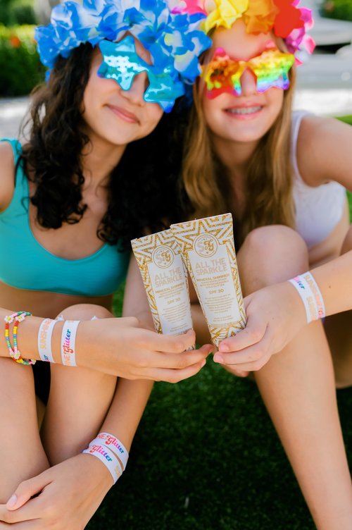 Sunshine & Glitter | ALL THE SPARKLE | Biodegradable GLITTER & MINERAL SHIMMER SUNSCREEN SPF 30 | 100% MINERAL ZINC OXIDE | REEF FRIENDLY | Water Resistant | TSA APPROVED TRAVEL READY 3.4 Oz