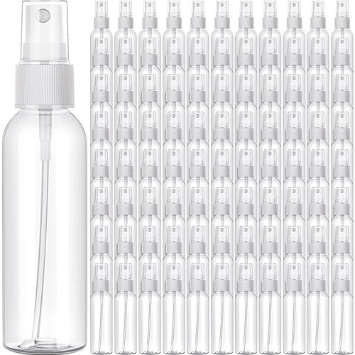 Nuogo 90 Pack 4 Oz Plastic Mini Spray Bottles Reusable Travel Size Perfume Refillable Mist Sprayer Empty Bottle for Essential Oil(Clear)