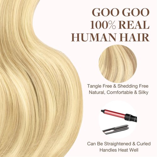 GOO GOO Tape in Hair Extensions Human Hair, 18D/22F Dirty Blonde Highlights, 18inch 50g 20pcs, Skin Weft Seamless Invisible, Silky Straight with Thick Ends, Remy Human Hair
