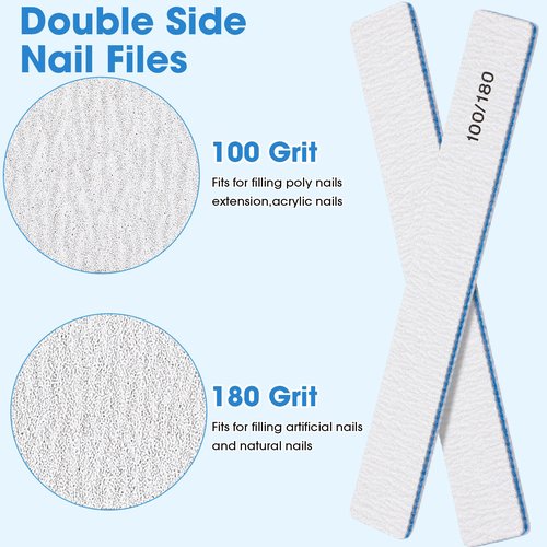 Lanties 200 Pcs 100/180 Grit Nail Files, Reusable Nail File Double Sided Emery Boards for Acrylic and Gel Nails, Professional Fingernail File Manicure Tools for Filer Salon Pedicure Beauty(Rectangle)