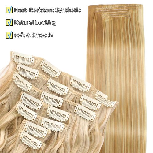 BOSHIZL Seamless Blond Clip in Hair Extensions for Women – 7 Pieces, 140g Premium Wig (US 24 Inch, Ash Blonde)