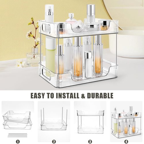 TENDER EPOCH 2-Tier Bathroom Counter Organizer Countertop Storage, Dresser Organizer Vanity Tray for Makeup, Perfume Organizer Cosmetics Skincare Shelf- Clear