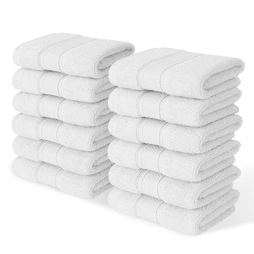MoNiBloom 12-Piece 100% Cotton Face Wash Cloth Set for Bathroom Home Hotel Spa Gym Yoga Shower Highly Absorbent Ultra Soft Quick-Dry (White)