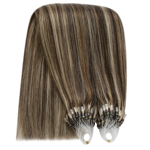 YoungSee Micro Hair Extensions Human Hair Brown Highlight Micro Ring Hair Extensions Dark Brown Highlight Blonde Micro Link Hair Extensions Human Hair Bead Hair Extensions Real Human Hair 18In 50s 50g