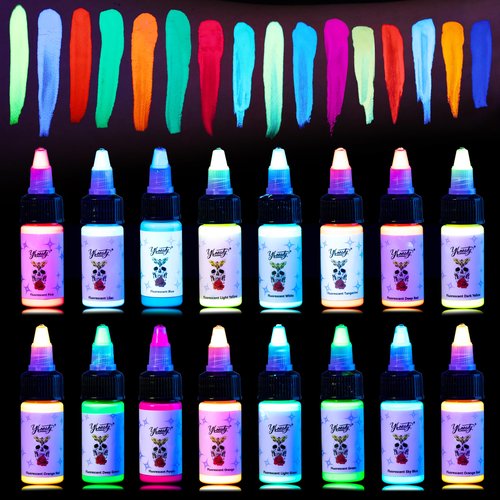 Ybeauty 16 Color Tattoo Ink Set - 16pcs 15ml/Bottle Professional Tattoo Fluorescent Ink & Equipment for Halloween Supplies