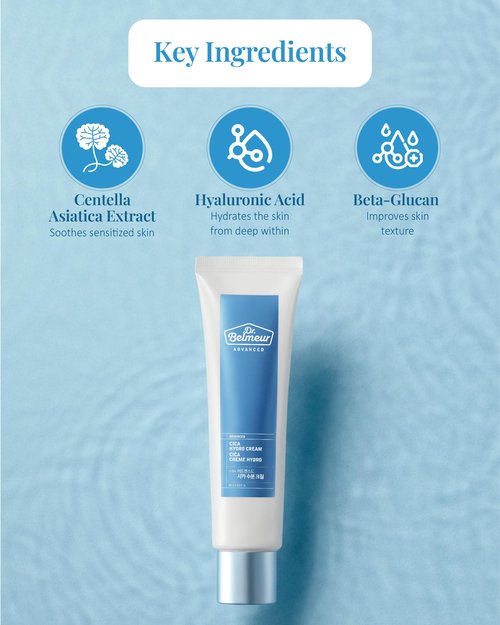 DR. BELMEUR Advanced Cica Hydro Cream (2fl oz) - Soothing, Barrier-Strengthening Face Moisturizer for Sensitive Skin. Korean Skin Care. Centella Asiatica, Hyaluronic Acid.