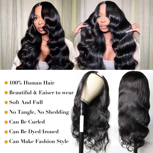 Glowig U Part Human Hair Wig Body Wave for Women Brazilian Remy Upart Human Hair Wig Beginner Friendly No Sew in NO Glue 180% Density Natural Color 14Inch