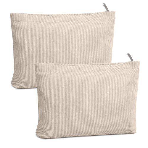 FITDON 2PCS Cosmetic Bags for Women Makeup Bag for Purse Small Corduroy Makeup Pouch Travel Make Up Bag with Zipper Toiletry Bag Organizer, Beige
